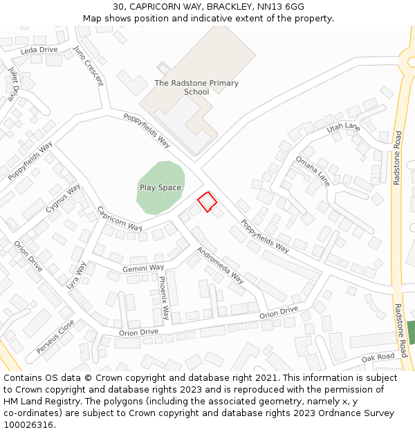 30, CAPRICORN WAY, BRACKLEY, NN13 6GG: Location map and indicative extent of plot