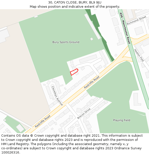 30, CATON CLOSE, BURY, BL9 9JU: Location map and indicative extent of plot