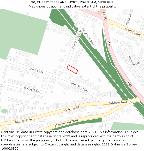 30, CHERRY TREE LANE, NORTH WALSHAM, NR28 0HR: Location map and indicative extent of plot