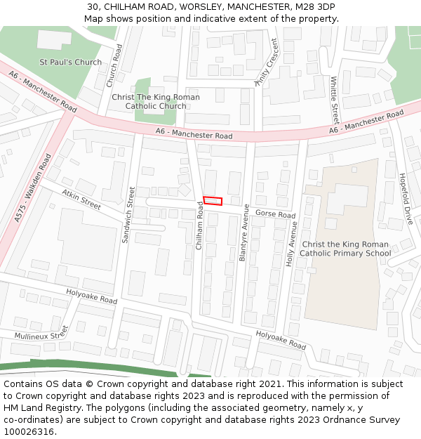 30, CHILHAM ROAD, WORSLEY, MANCHESTER, M28 3DP: Location map and indicative extent of plot