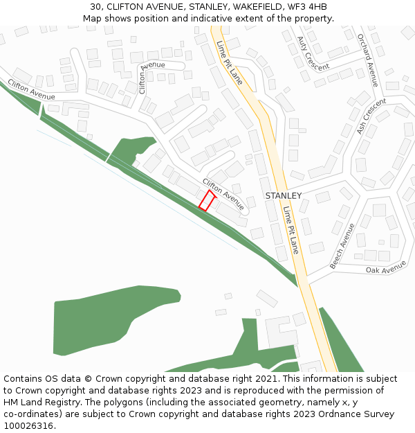 30, CLIFTON AVENUE, STANLEY, WAKEFIELD, WF3 4HB: Location map and indicative extent of plot