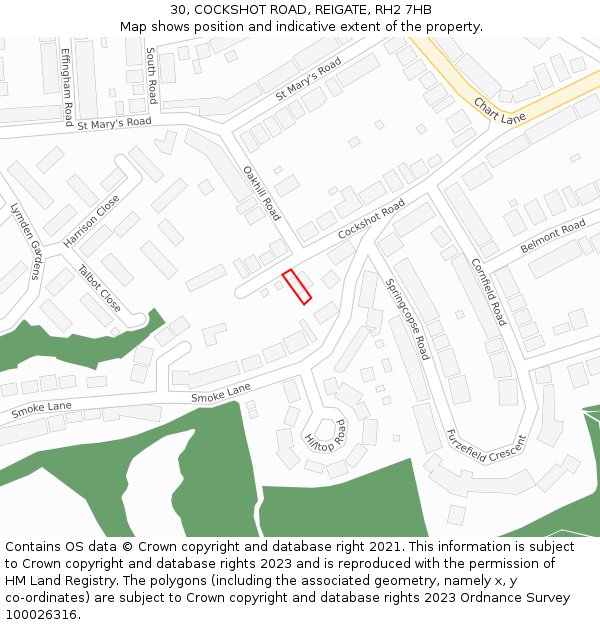 30, COCKSHOT ROAD, REIGATE, RH2 7HB: Location map and indicative extent of plot