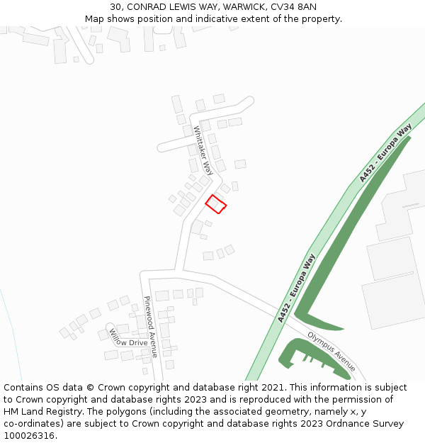 30, CONRAD LEWIS WAY, WARWICK, CV34 8AN: Location map and indicative extent of plot