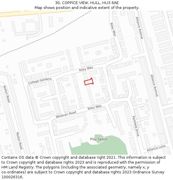 30, COPPICE VIEW, HULL, HU3 6AE: Location map and indicative extent of plot