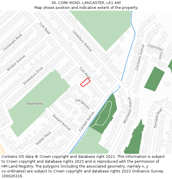 30, CORK ROAD, LANCASTER, LA1 4AY: Location map and indicative extent of plot