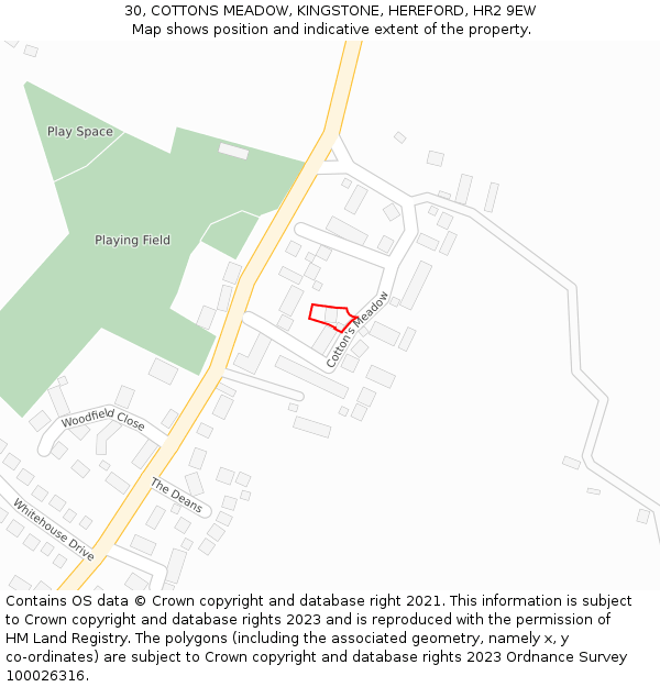 30, COTTONS MEADOW, KINGSTONE, HEREFORD, HR2 9EW: Location map and indicative extent of plot