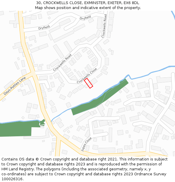 30, CROCKWELLS CLOSE, EXMINSTER, EXETER, EX6 8DL: Location map and indicative extent of plot