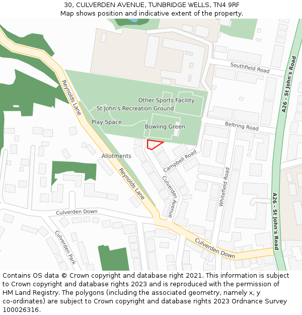 30, CULVERDEN AVENUE, TUNBRIDGE WELLS, TN4 9RF: Location map and indicative extent of plot