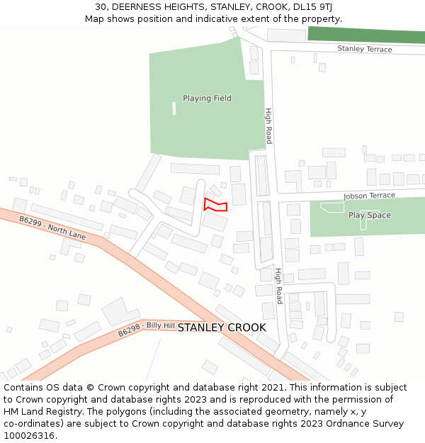 30, DEERNESS HEIGHTS, STANLEY, CROOK, DL15 9TJ: Location map and indicative extent of plot