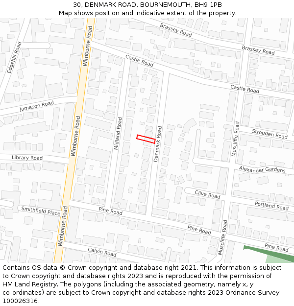 30, DENMARK ROAD, BOURNEMOUTH, BH9 1PB: Location map and indicative extent of plot