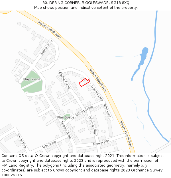 30, DERING CORNER, BIGGLESWADE, SG18 8XQ: Location map and indicative extent of plot