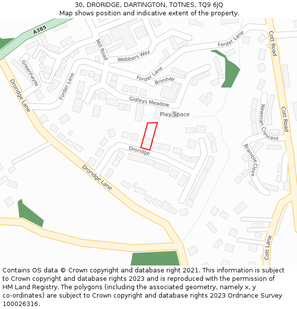 30, DRORIDGE, DARTINGTON, TOTNES, TQ9 6JQ: Location map and indicative extent of plot