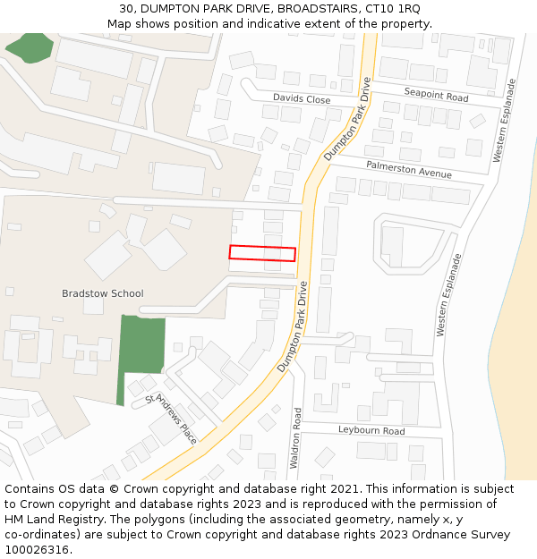 30, DUMPTON PARK DRIVE, BROADSTAIRS, CT10 1RQ: Location map and indicative extent of plot