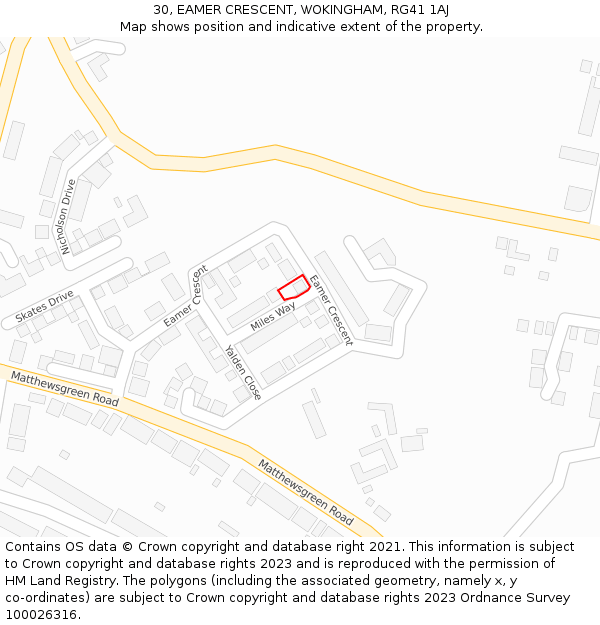 30, EAMER CRESCENT, WOKINGHAM, RG41 1AJ: Location map and indicative extent of plot