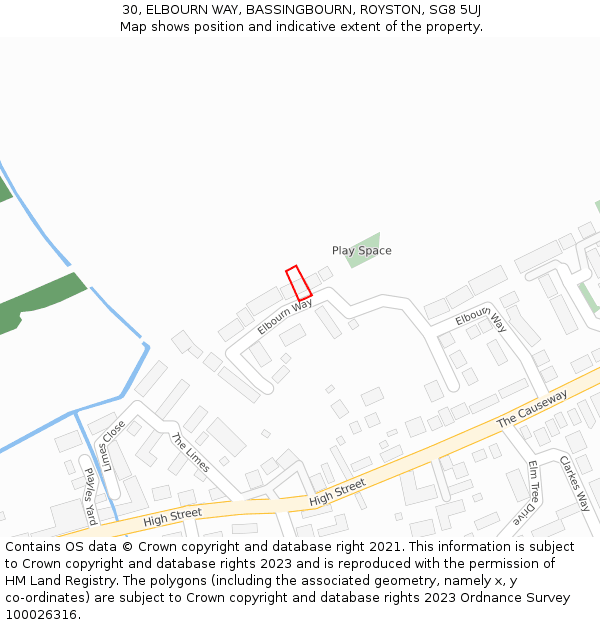 30, ELBOURN WAY, BASSINGBOURN, ROYSTON, SG8 5UJ: Location map and indicative extent of plot