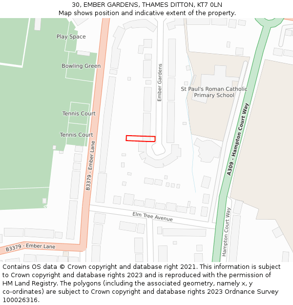 30, EMBER GARDENS, THAMES DITTON, KT7 0LN: Location map and indicative extent of plot