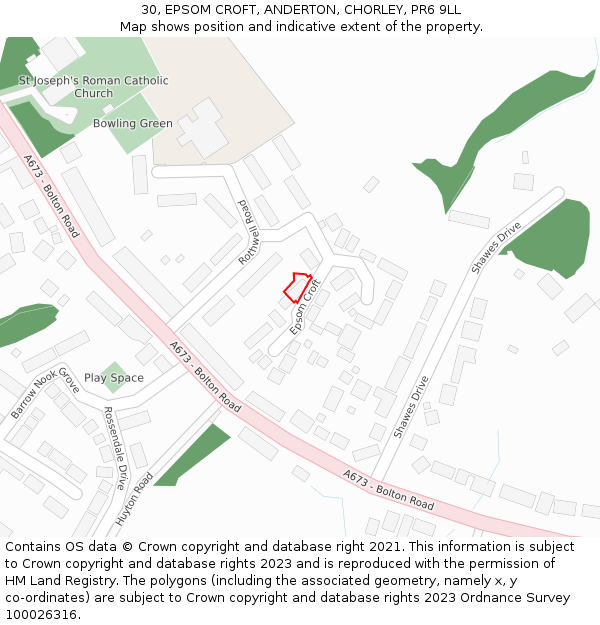 30, EPSOM CROFT, ANDERTON, CHORLEY, PR6 9LL: Location map and indicative extent of plot