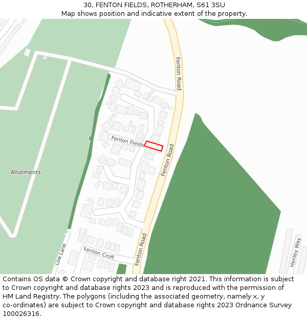 30, FENTON FIELDS, ROTHERHAM, S61 3SU: Location map and indicative extent of plot