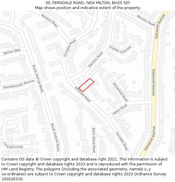 30, FERNDALE ROAD, NEW MILTON, BH25 5EY: Location map and indicative extent of plot