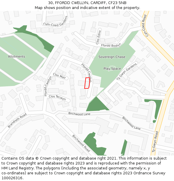 30, FFORDD CWELLYN, CARDIFF, CF23 5NB: Location map and indicative extent of plot