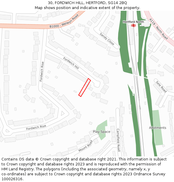 30, FORDWICH HILL, HERTFORD, SG14 2BQ: Location map and indicative extent of plot