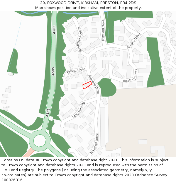 30, FOXWOOD DRIVE, KIRKHAM, PRESTON, PR4 2DS: Location map and indicative extent of plot