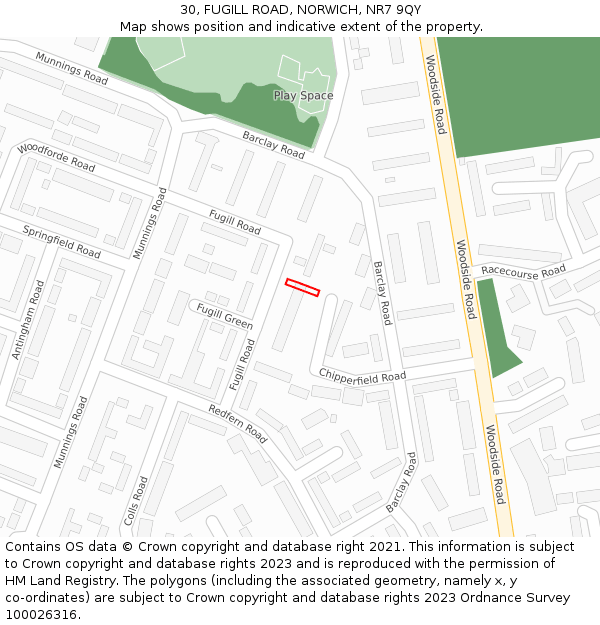 30, FUGILL ROAD, NORWICH, NR7 9QY: Location map and indicative extent of plot