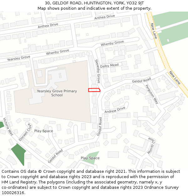 30, GELDOF ROAD, HUNTINGTON, YORK, YO32 9JT: Location map and indicative extent of plot