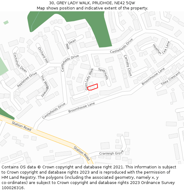 30, GREY LADY WALK, PRUDHOE, NE42 5QW: Location map and indicative extent of plot