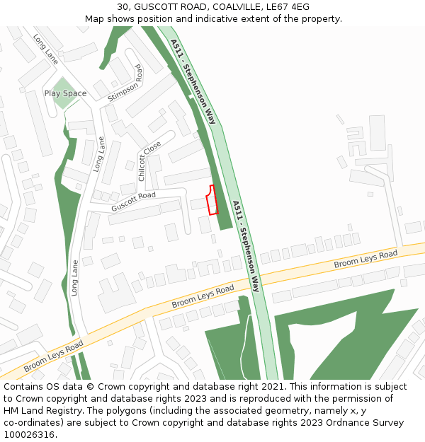 30, GUSCOTT ROAD, COALVILLE, LE67 4EG: Location map and indicative extent of plot