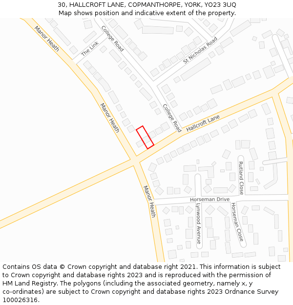 30, HALLCROFT LANE, COPMANTHORPE, YORK, YO23 3UQ: Location map and indicative extent of plot