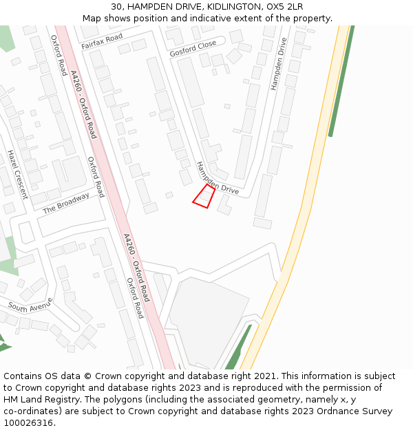 30, HAMPDEN DRIVE, KIDLINGTON, OX5 2LR: Location map and indicative extent of plot