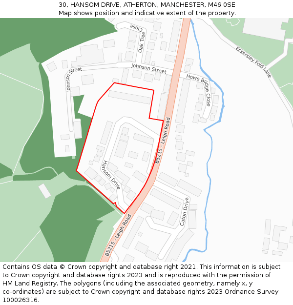 30, HANSOM DRIVE, ATHERTON, MANCHESTER, M46 0SE: Location map and indicative extent of plot