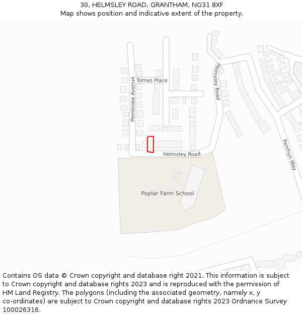 30, HELMSLEY ROAD, GRANTHAM, NG31 8XF: Location map and indicative extent of plot