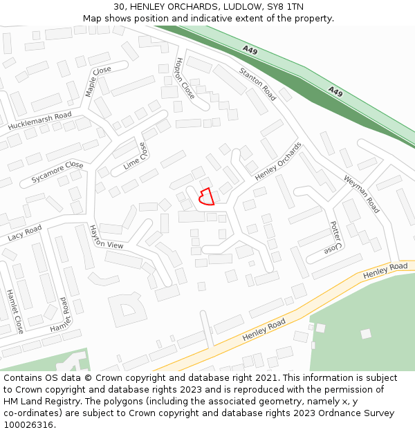 30, HENLEY ORCHARDS, LUDLOW, SY8 1TN: Location map and indicative extent of plot