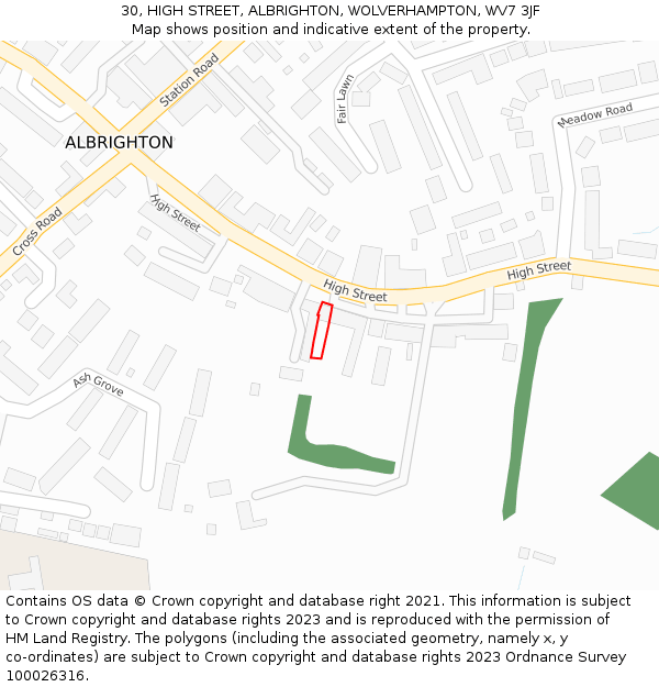 30, HIGH STREET, ALBRIGHTON, WOLVERHAMPTON, WV7 3JF: Location map and indicative extent of plot