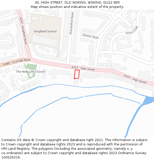 30, HIGH STREET, OLD WOKING, WOKING, GU22 9ER: Location map and indicative extent of plot