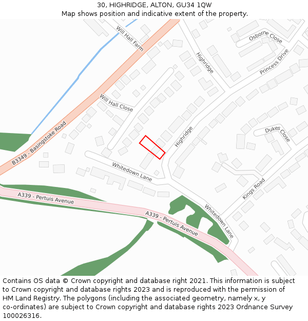 30, HIGHRIDGE, ALTON, GU34 1QW: Location map and indicative extent of plot