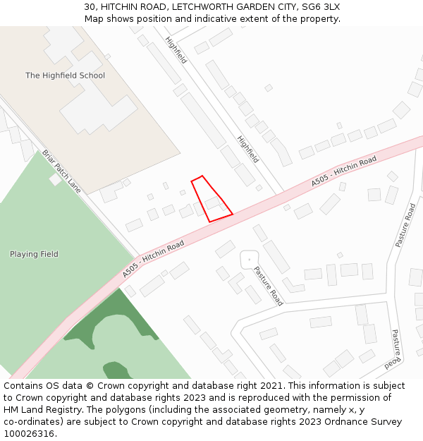 30, HITCHIN ROAD, LETCHWORTH GARDEN CITY, SG6 3LX: Location map and indicative extent of plot