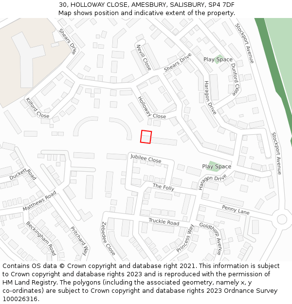 30, HOLLOWAY CLOSE, AMESBURY, SALISBURY, SP4 7DF: Location map and indicative extent of plot