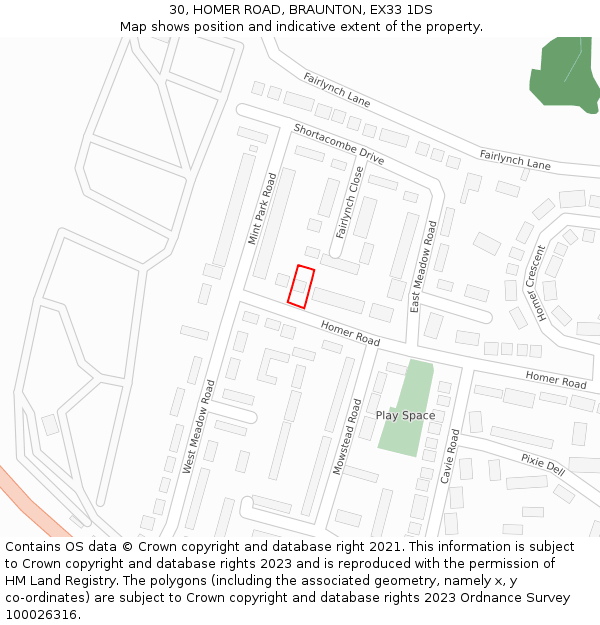 30, HOMER ROAD, BRAUNTON, EX33 1DS: Location map and indicative extent of plot