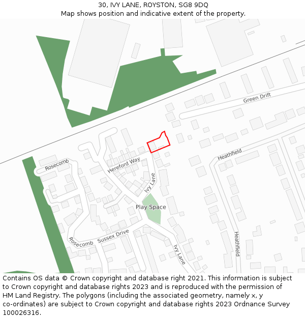 30, IVY LANE, ROYSTON, SG8 9DQ: Location map and indicative extent of plot