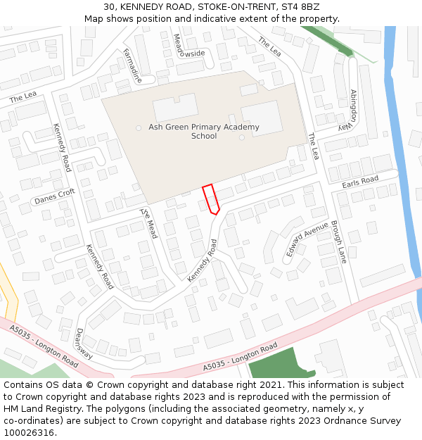 30, KENNEDY ROAD, STOKE-ON-TRENT, ST4 8BZ: Location map and indicative extent of plot