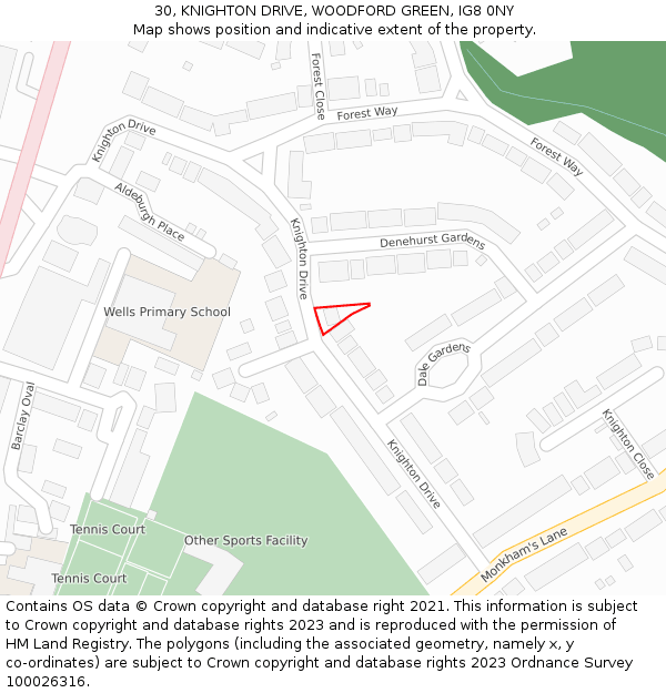 30, KNIGHTON DRIVE, WOODFORD GREEN, IG8 0NY: Location map and indicative extent of plot