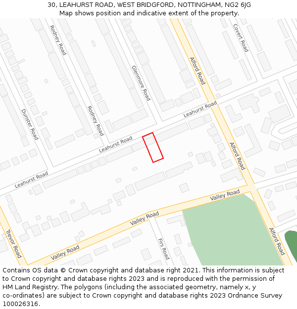 30, LEAHURST ROAD, WEST BRIDGFORD, NOTTINGHAM, NG2 6JG: Location map and indicative extent of plot