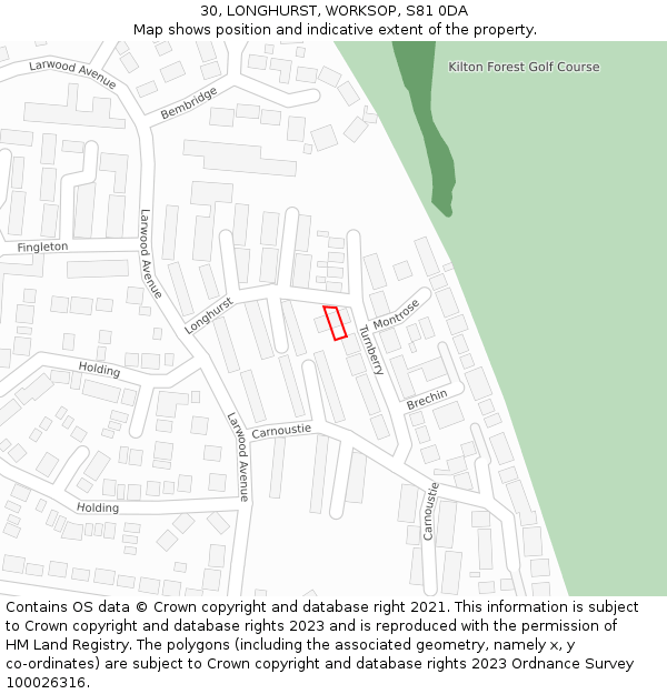 30, LONGHURST, WORKSOP, S81 0DA: Location map and indicative extent of plot