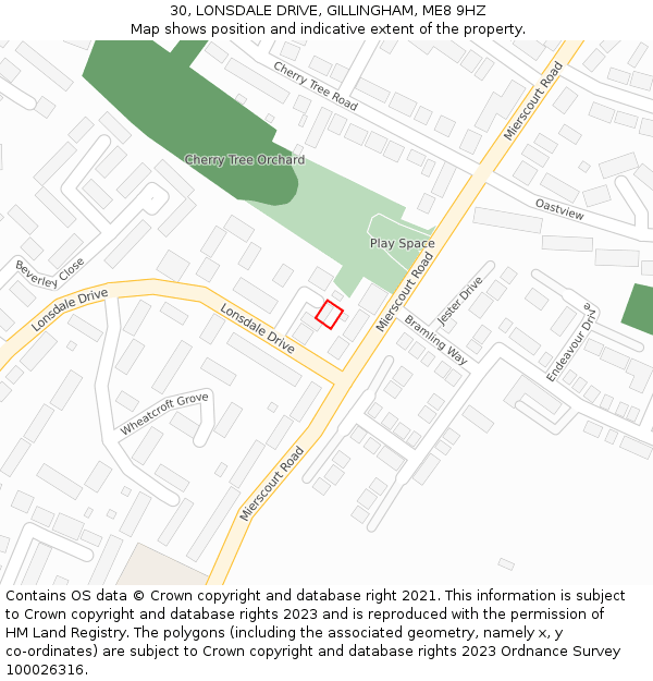 30, LONSDALE DRIVE, GILLINGHAM, ME8 9HZ: Location map and indicative extent of plot