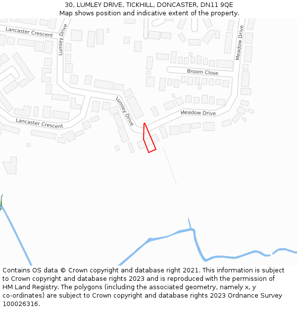 30, LUMLEY DRIVE, TICKHILL, DONCASTER, DN11 9QE: Location map and indicative extent of plot