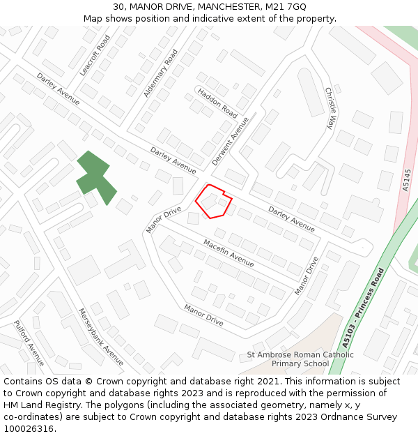 30, MANOR DRIVE, MANCHESTER, M21 7GQ: Location map and indicative extent of plot