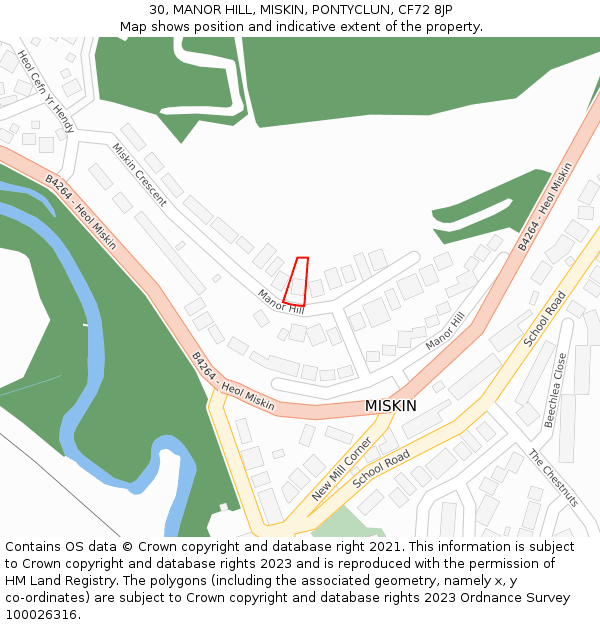 30, MANOR HILL, MISKIN, PONTYCLUN, CF72 8JP: Location map and indicative extent of plot